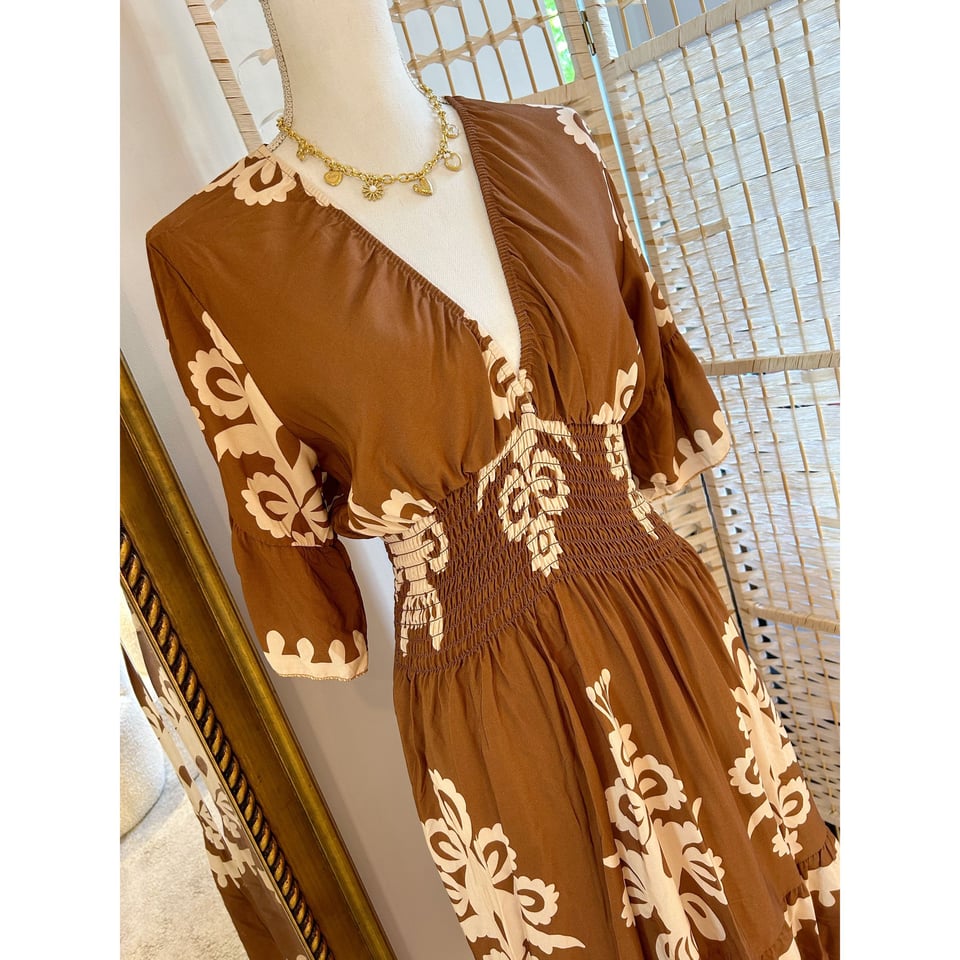 Brown Caramel- Viscose graphic Dress