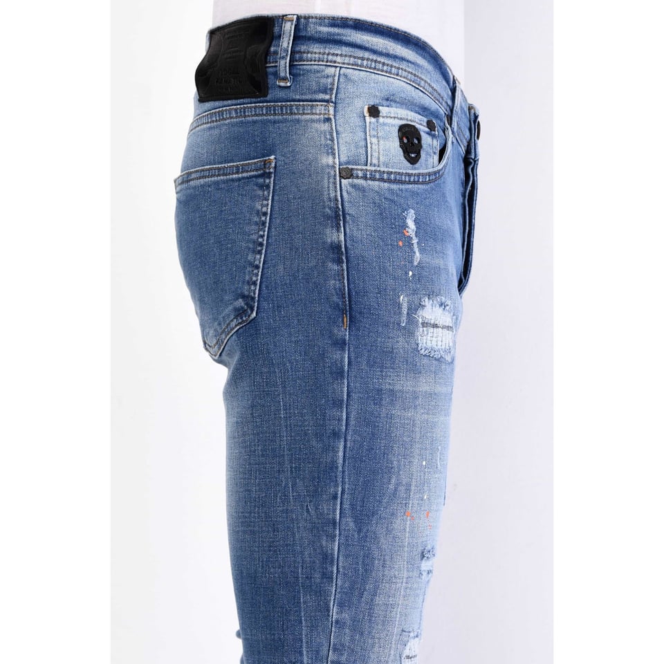 Broek Met Verfspatten Heren Slim Fit - 1063 - Blauw