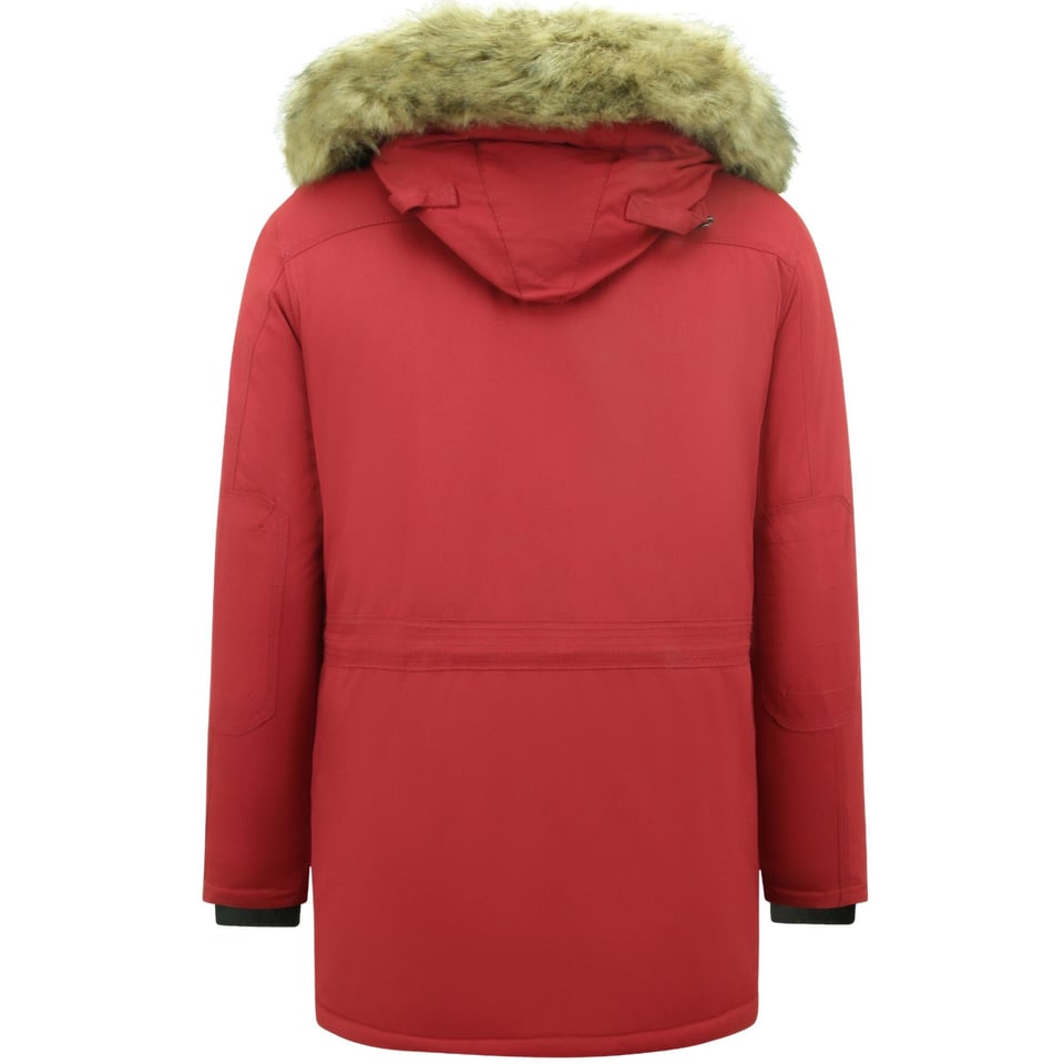 Lange Parka Jas Heren Met Bontkraag - Rood