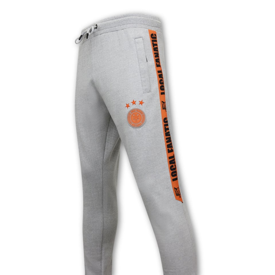 Heren Joggingspak - Half Zipper, Double Ribbon - Grijs / Oranje