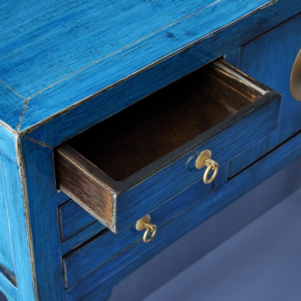 Tafel & Ladekast Dynasty Vintage Blauw Goud Hout 100x26x87cm