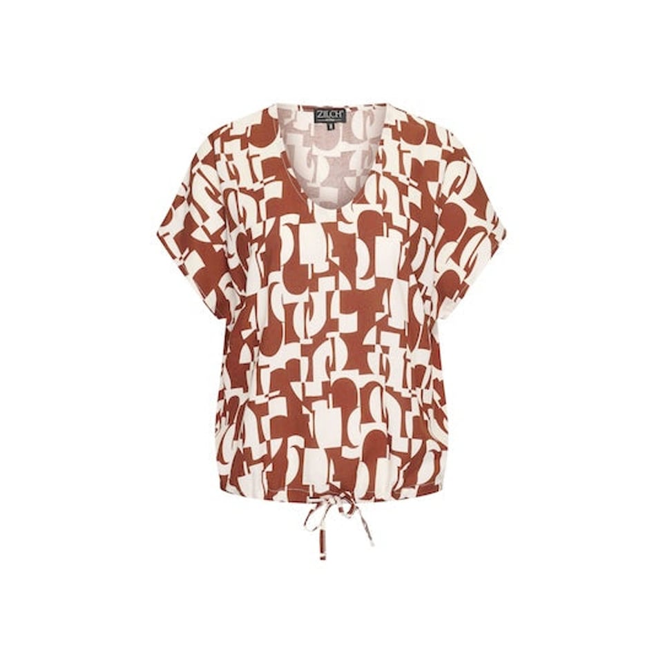 ZILCH Top Drawstring Abstract Pecan