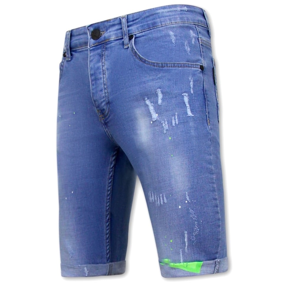 Skinny Korte Broek Heren Met Verfspatten -1027-SH- Blauw
