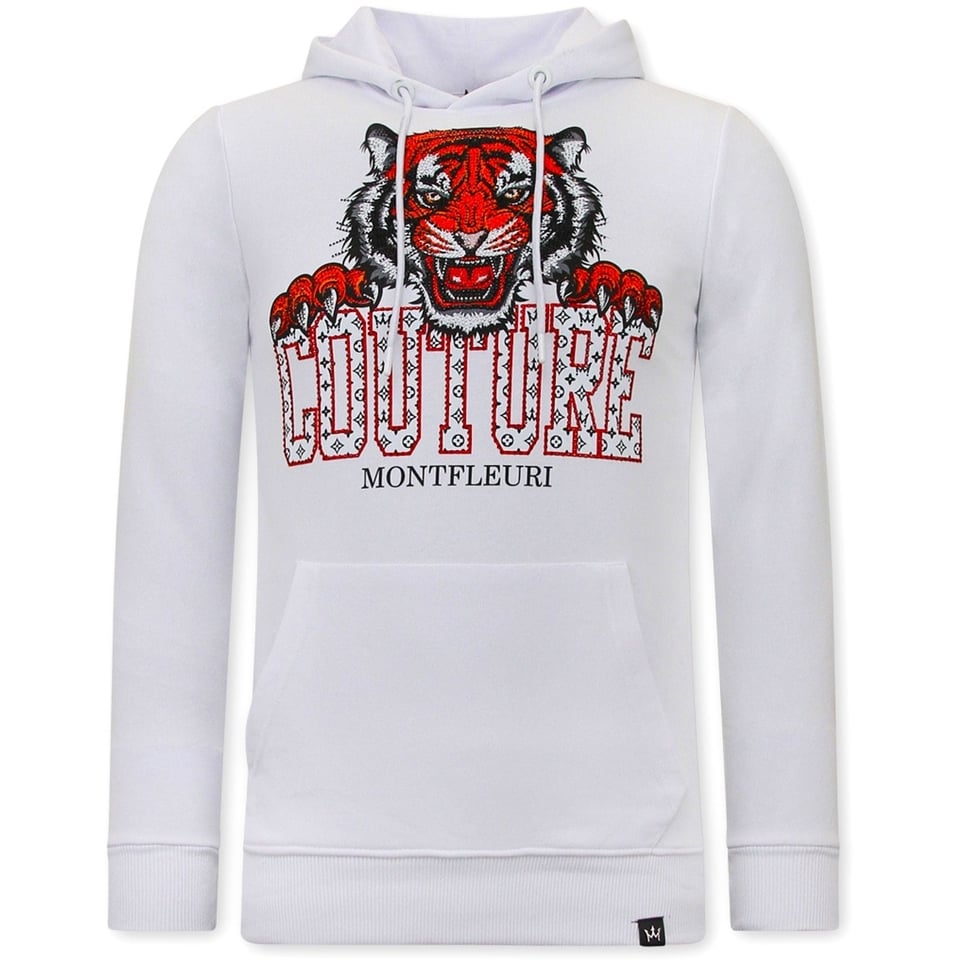 Heren Hoodie Met Print - Tiger Head - 3679 - Wit