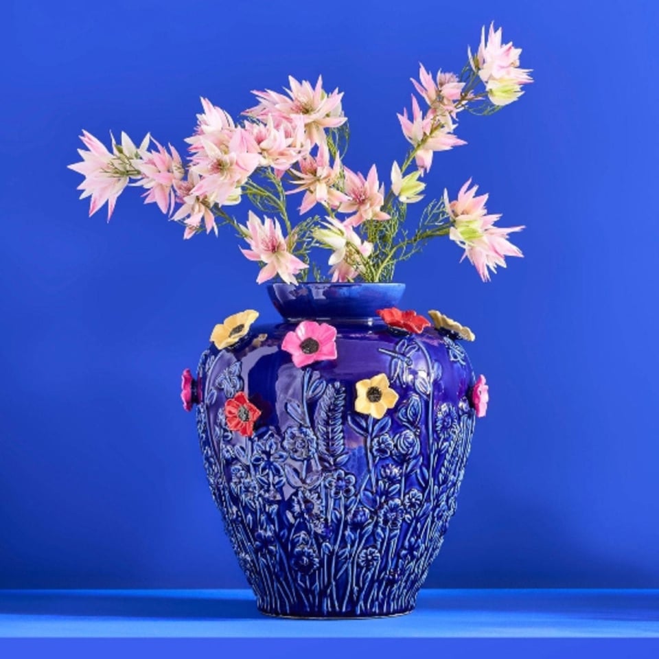 Vaas Primavera Blauw Keramiek 35x37cm Handgemaakt