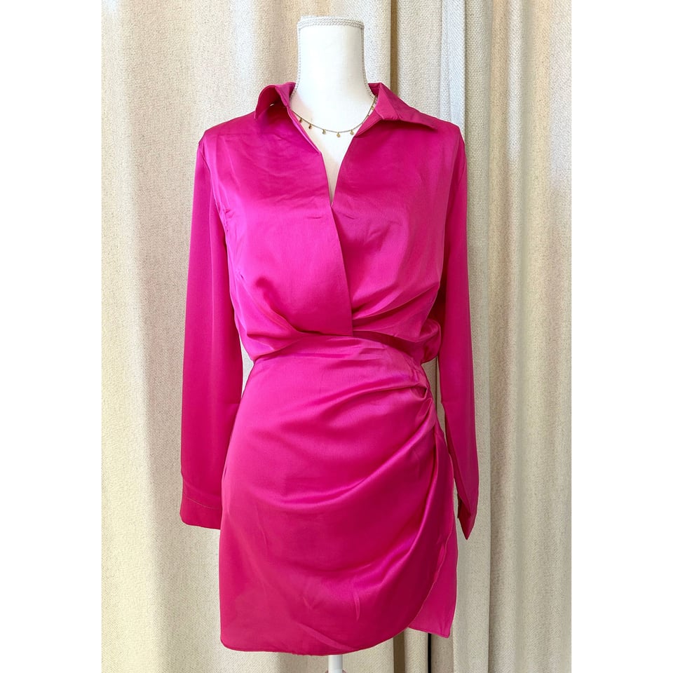 Satin longsleeve dress - Pink