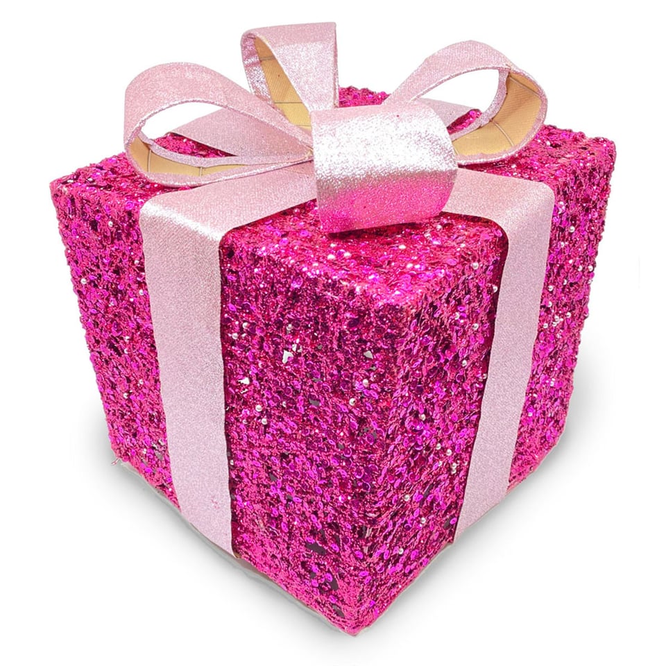 Glitter Pakjes Met Strik en LED Lampjes Div. Kleuren in 3 Maten