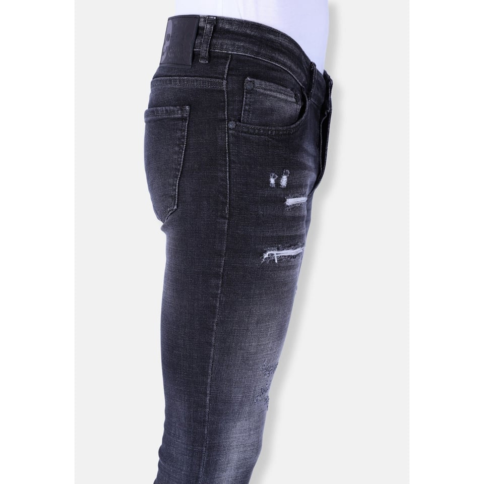 Heren Slim Fit Stone Wash Jeans Met Gaten -1102 - Grijs