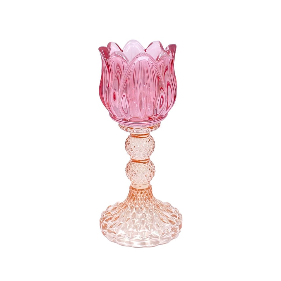 Waxinehouder Tulp Zalm Mix Glas 8x18cm in 6 Kleuren