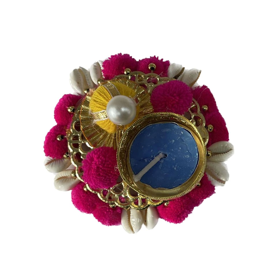 Round Diya in Pink Color Pompom 1 Pcs.