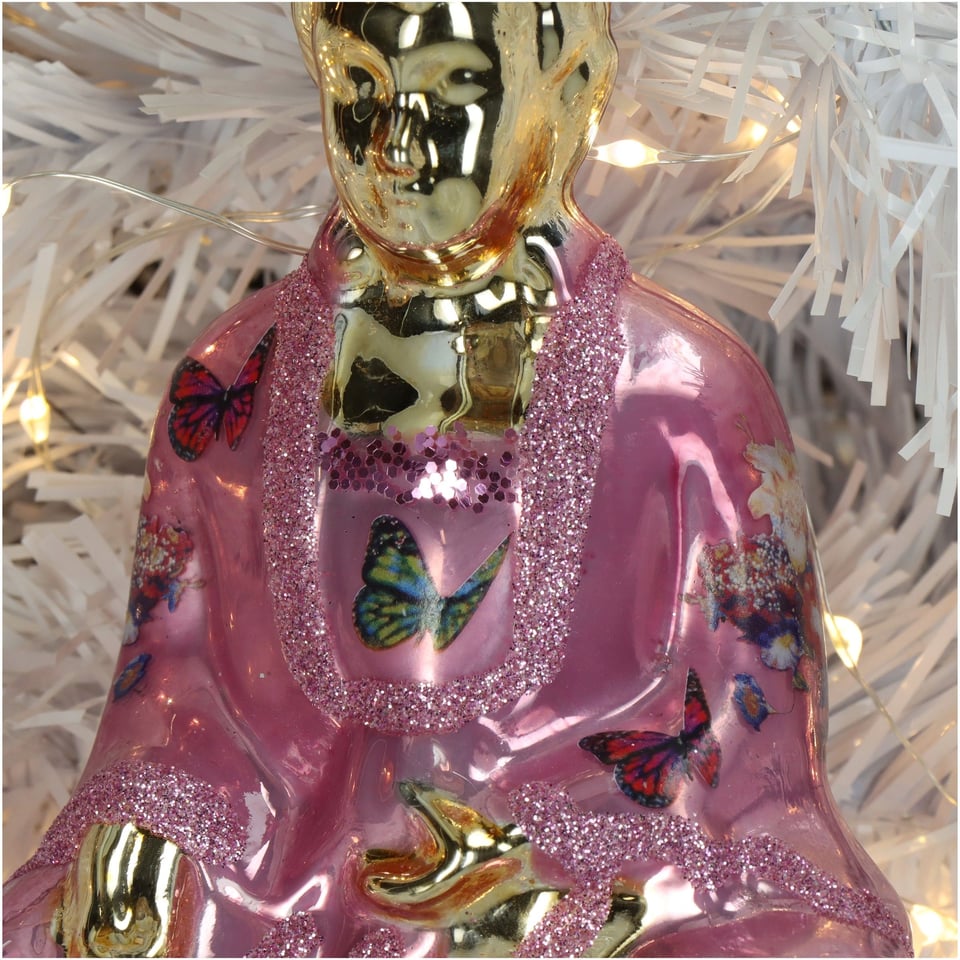 Kerstbal Buddha Roze