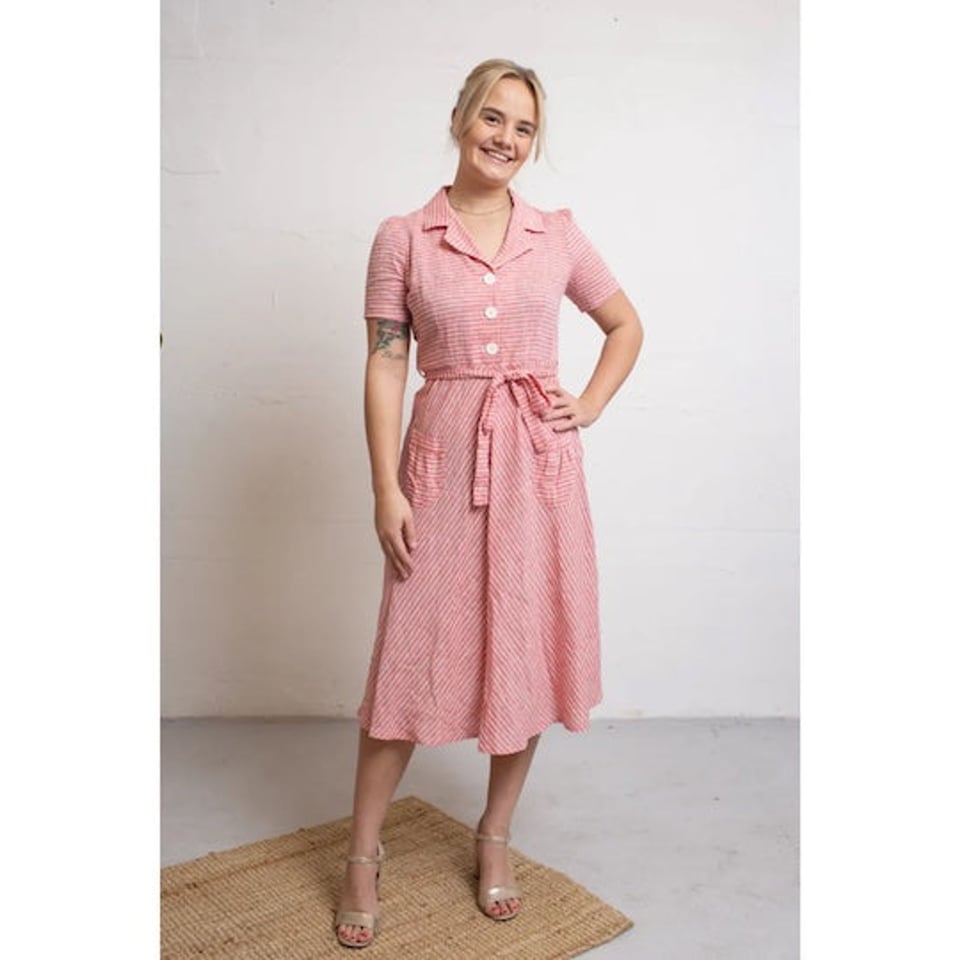 VERY CHERRY Revers Dress midi Linnen stripes