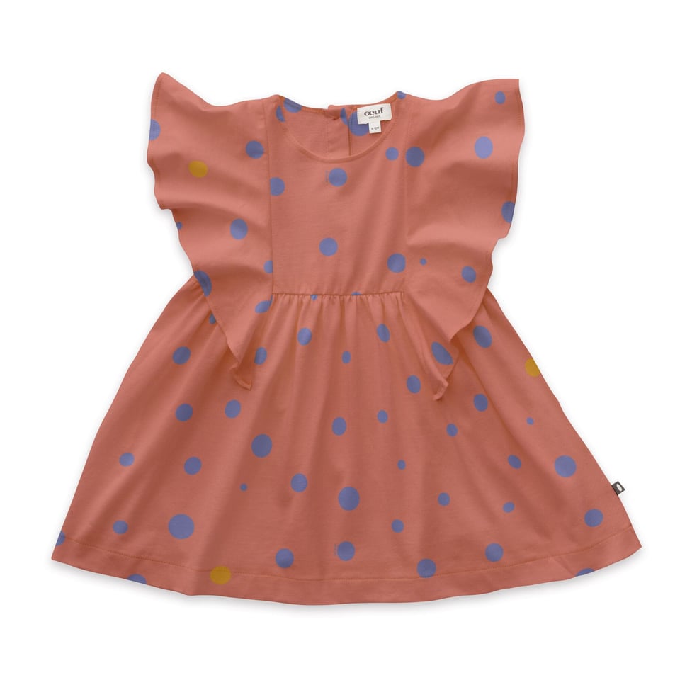 Ruffle Sleeve Dress - Punch Pink/Dots