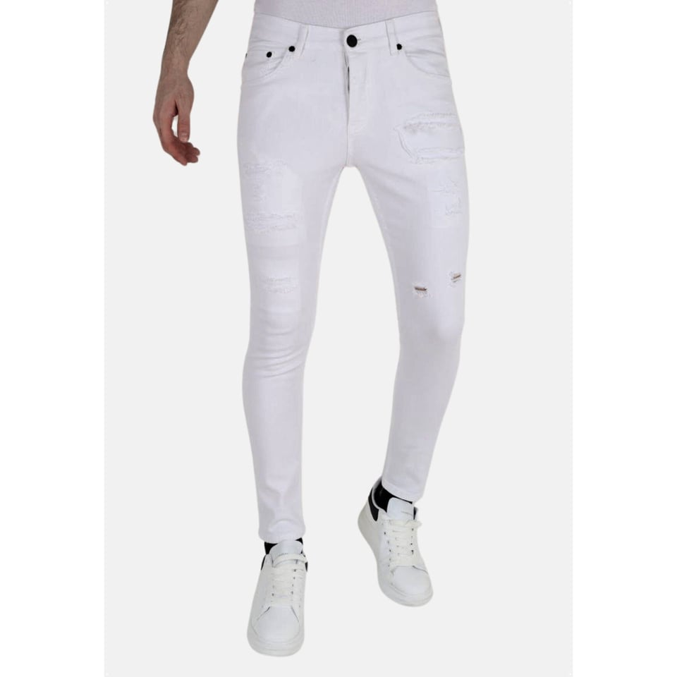 Witte Ripped Jeans Voor Heren Slim Fit -DP106