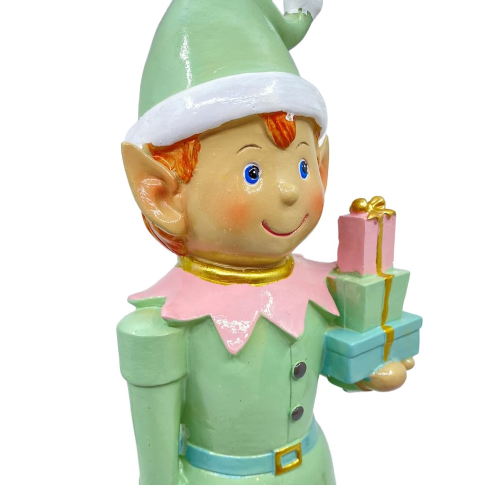 Beeld Kerst Elf Jongen Kado Pastel 12x38cm