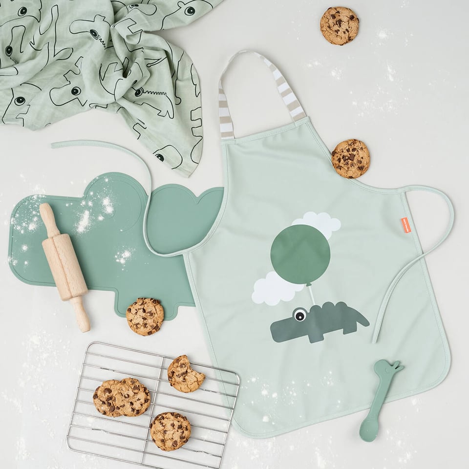 Waterproof Kids Apron Happy Clouds Green