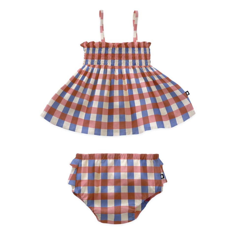 Baby Smock Set - Punch Pink/Checks