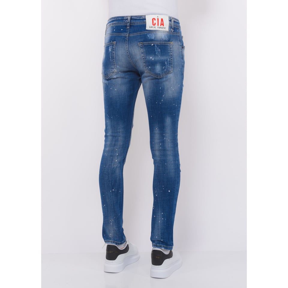 Blue Ripped Stretch Jeans Heren - Slim Fit -1080- Blauw
