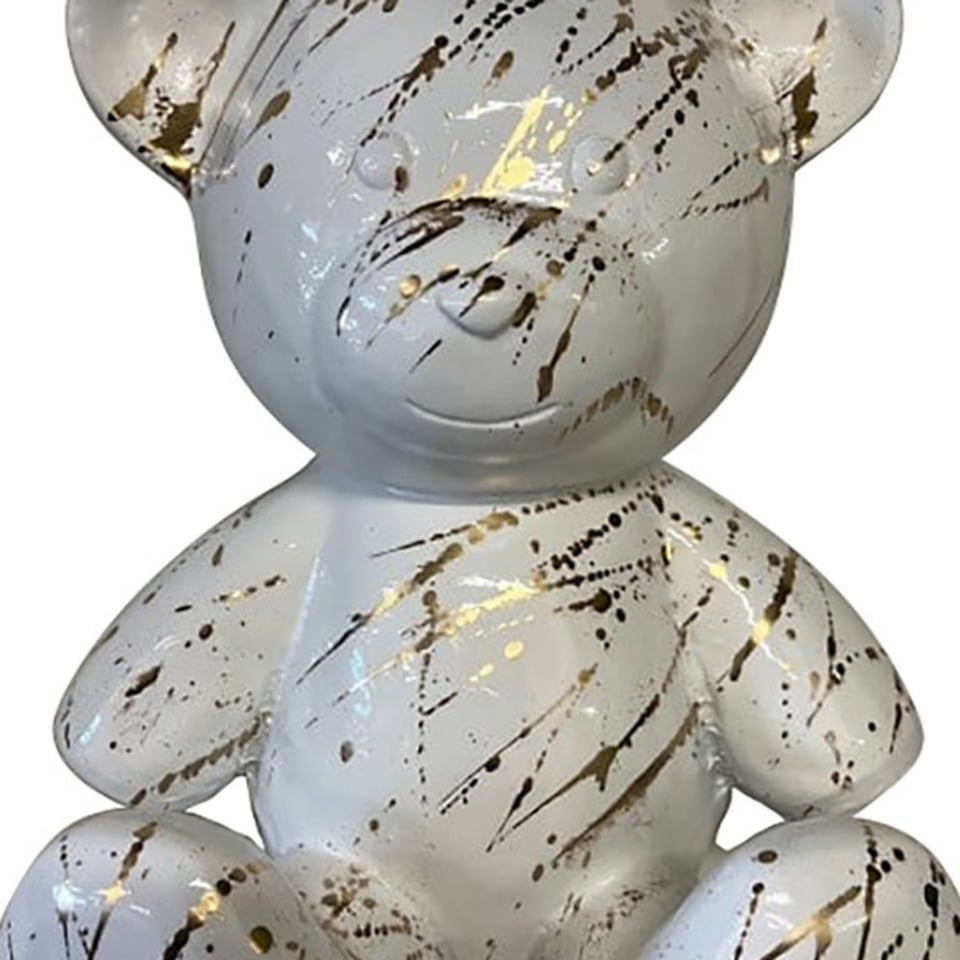 Beeld Design Teddy Beer Zittend Goud Splash Wit 32cm