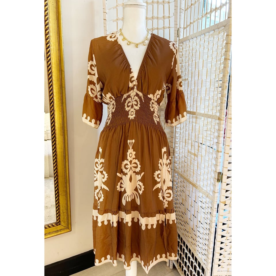 Brown Caramel- Viscose graphic Dress