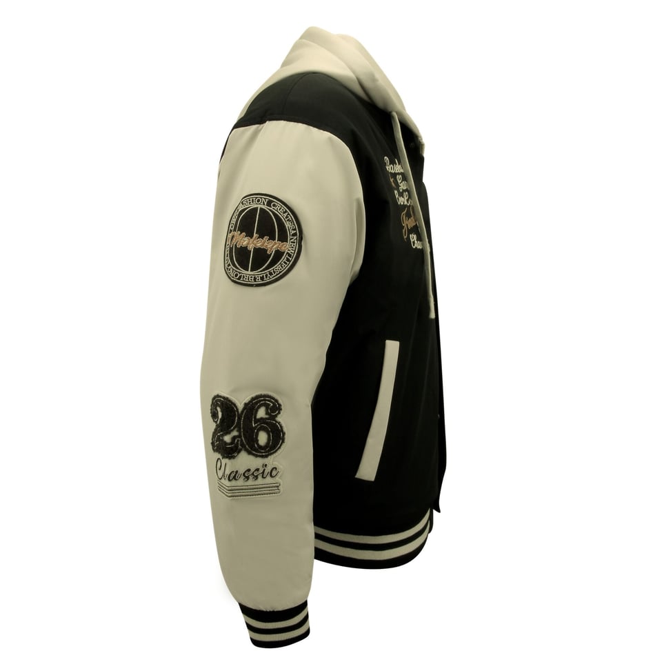 Baseball Jacket Classic Oversized Met Capuchon -8632- Zwart