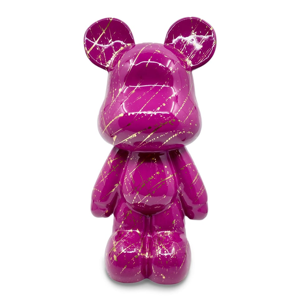 Beeld Design Teddy Beer Splash Fuchsia Goud 26x16x47cm