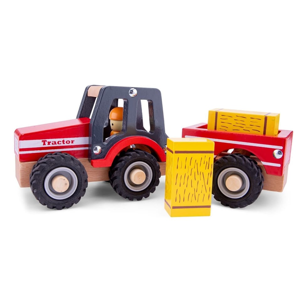 New Classic Toys Houten Tractor Met Aanhanger en Hooibalen +18 Mnd