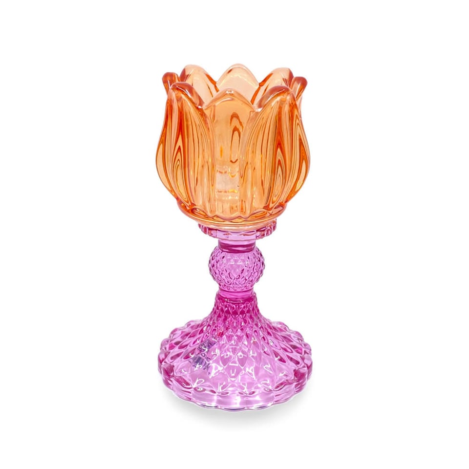 Waxinehouder Tulp Oranje Mix Glas 8x15cm