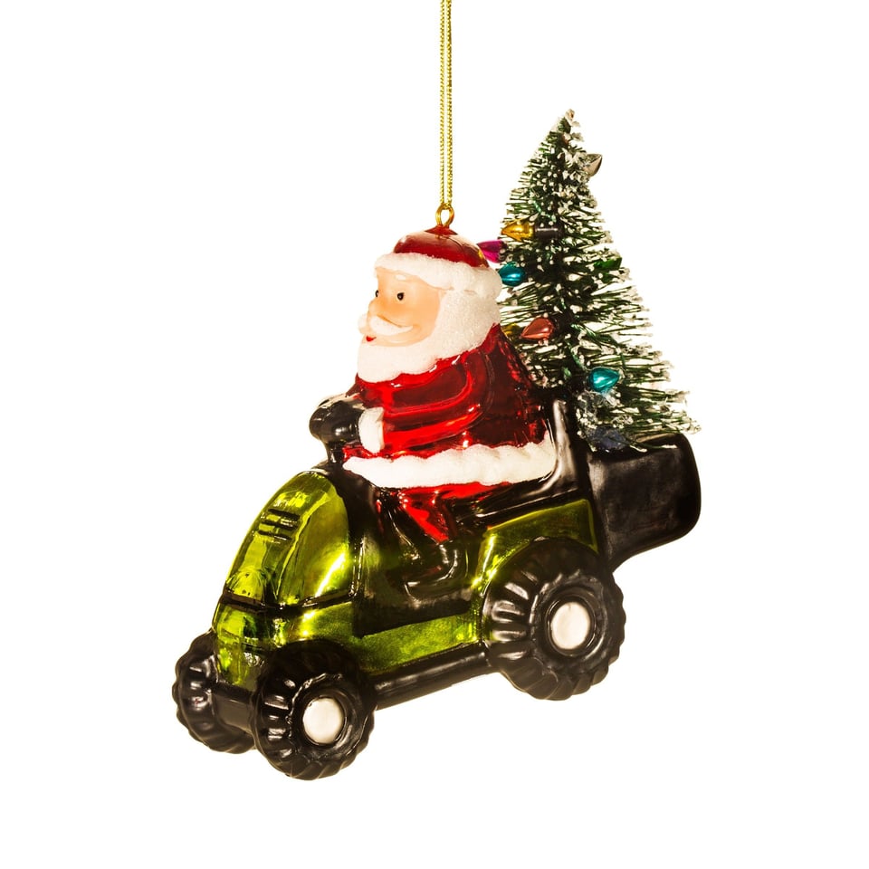 Kerstbal Kerstman Op Grasmaaier