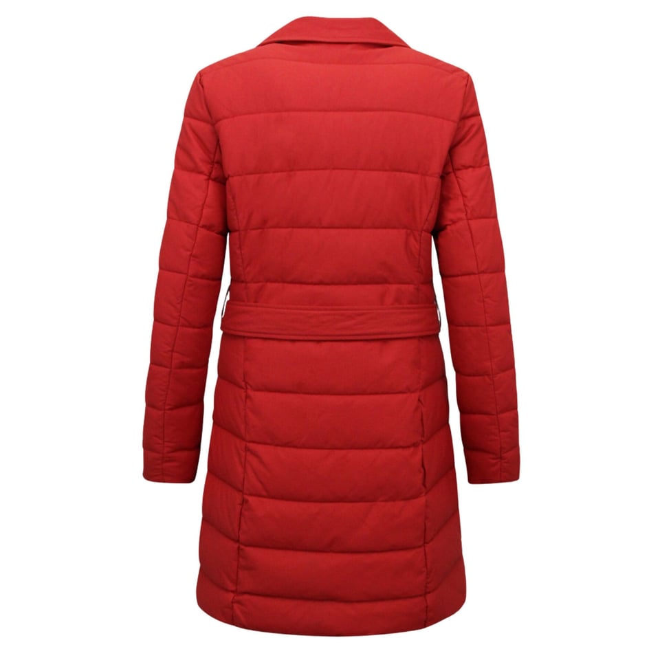 Lange Parka Dames Winterjas Met Rode Faux Bontkraag Rood