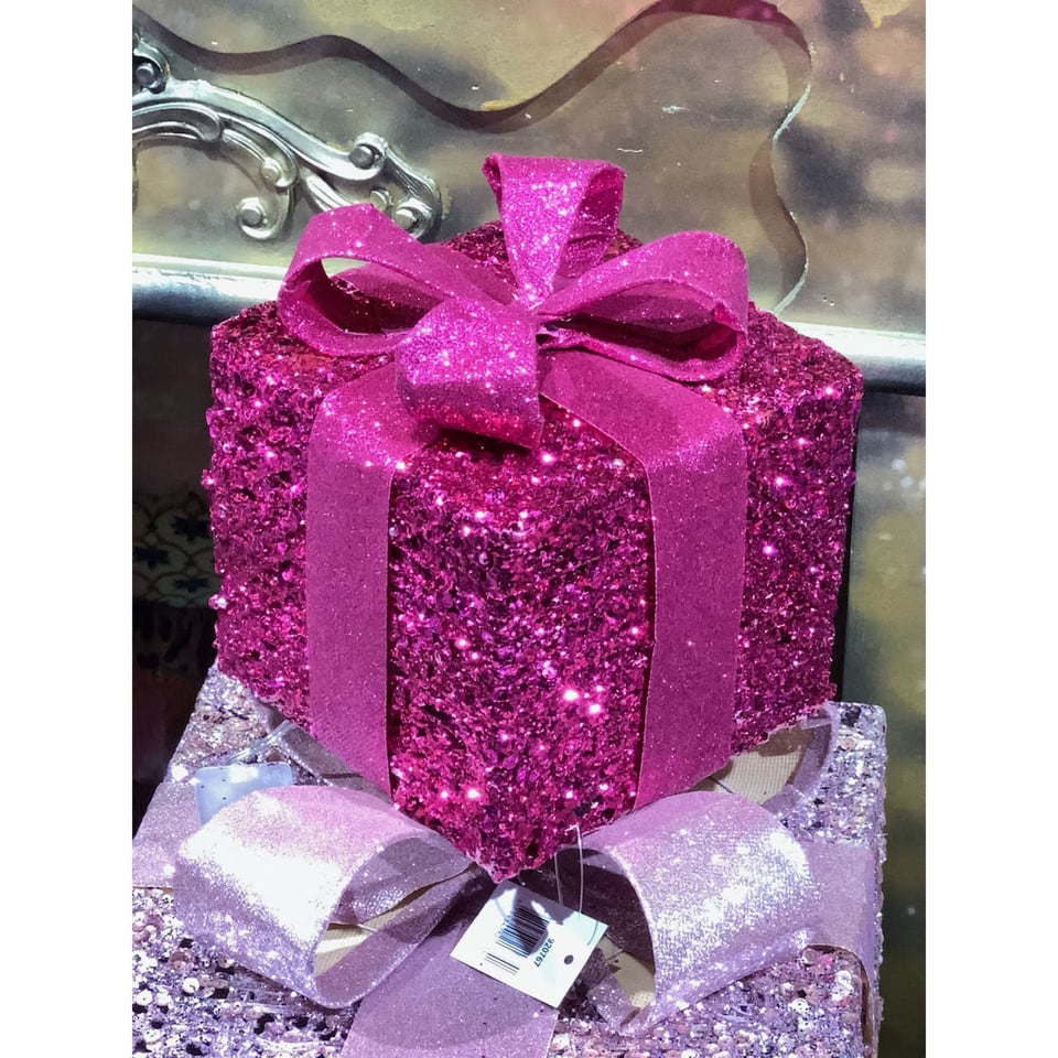 Glitter Pakjes Met Strik en LED Lampjes Div. Kleuren in 3 Maten