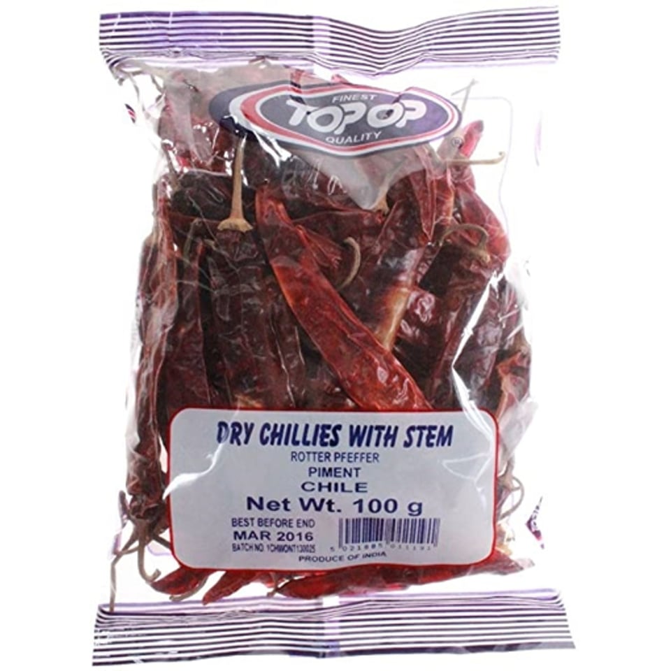 Top Op Dry Chillies With Stem 100 Grams