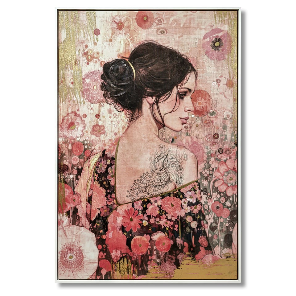 Schilderij Vrouw Met Tattoo Op Canvas 83x123cm Ingelijst