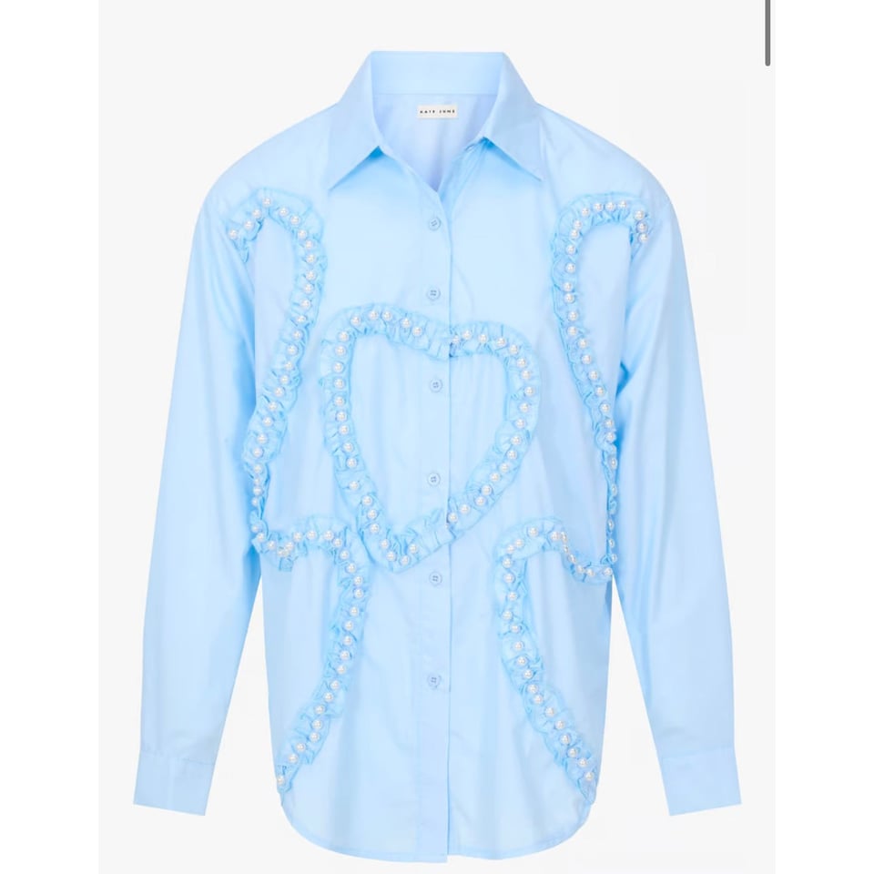 Poplin Pearl Blouse - Blue Hearts - OneSize