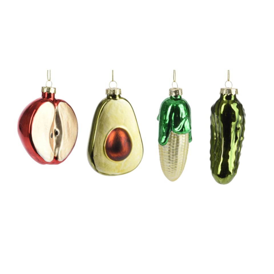Kerstballen: Set Van Appel, Avocado, Maiskolf en Augurk