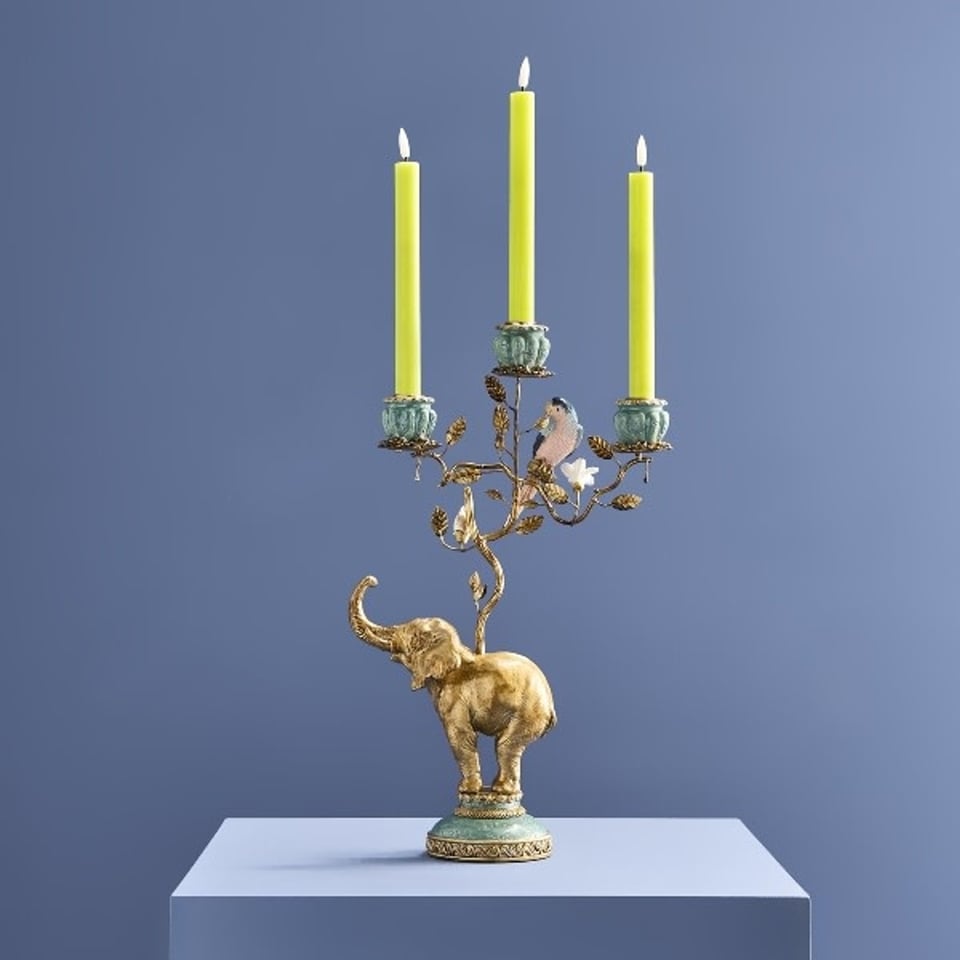 Kandelaar Olifant Multicolor Goud Metaal 26x46cm 3-Houders
