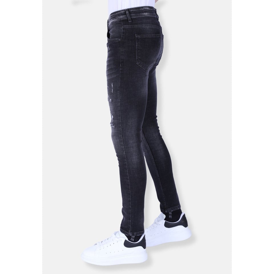 Heren Slim Fit Stone Wash Jeans Met Gaten -1102 - Grijs