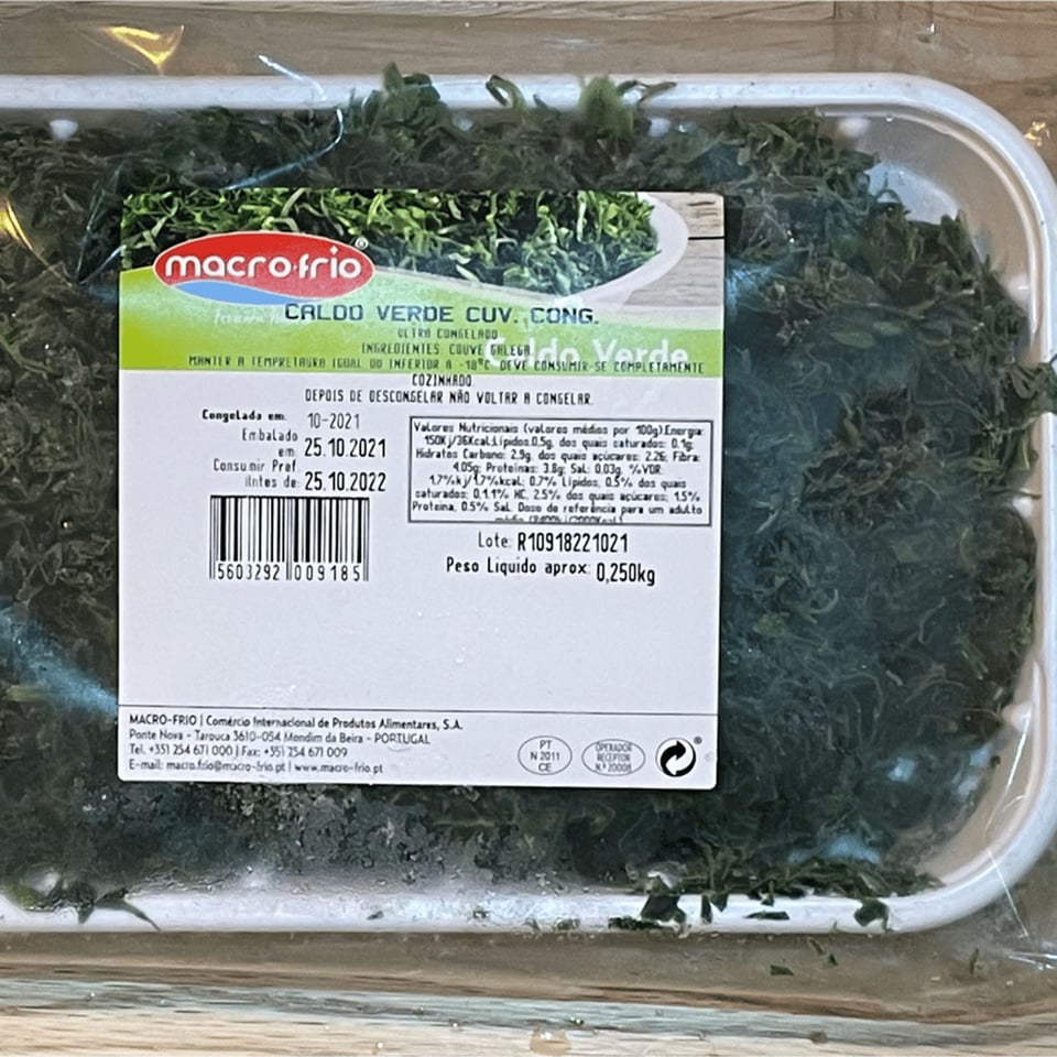 Frozen Chopped Kale 250GR (Couve Fatiada Congelada)