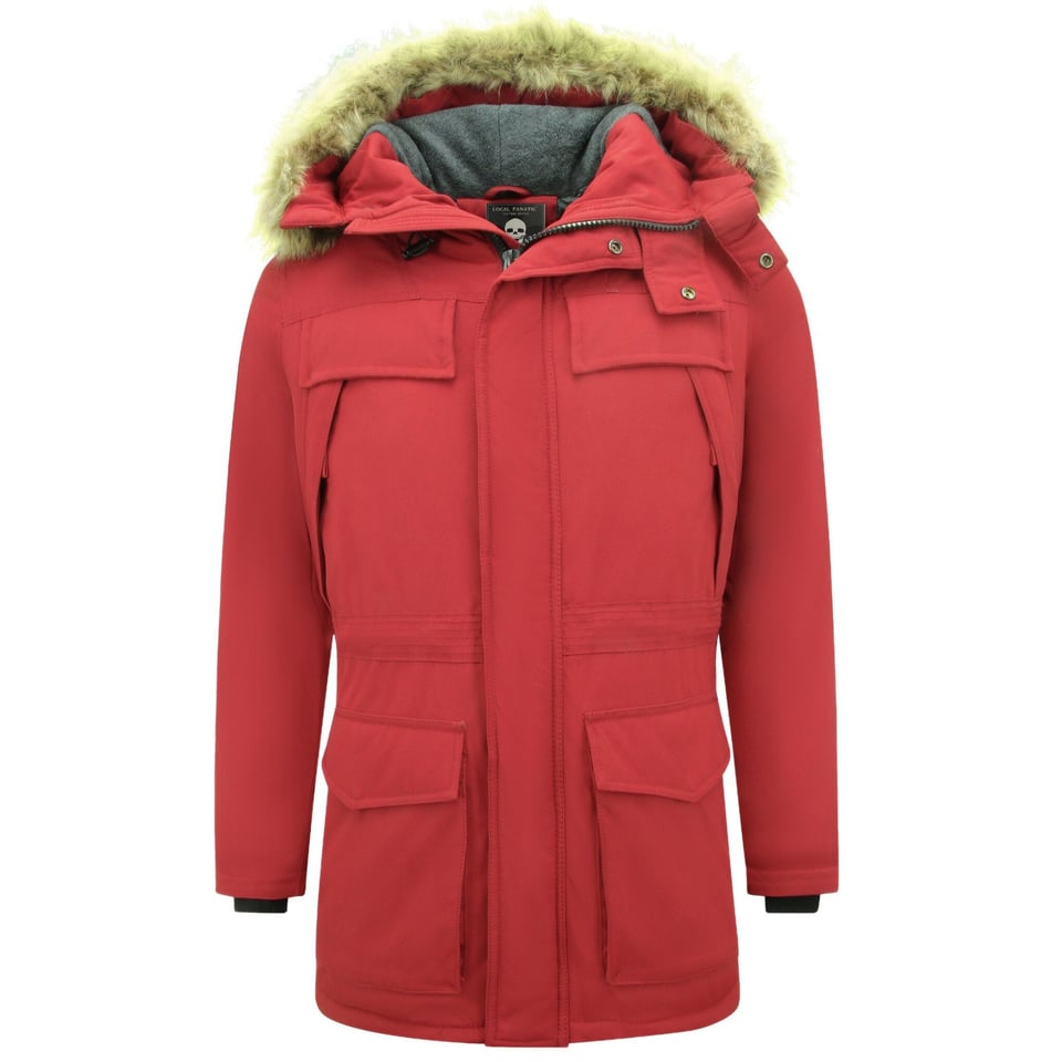 Lange Parka Jas Heren Met Bontkraag - Rood