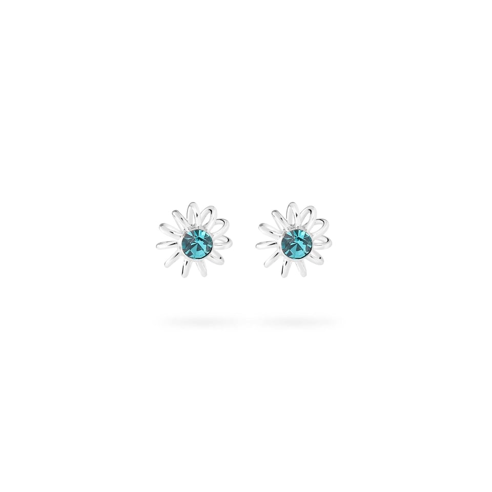 Blue Zircon Flower Stud Earrings 925 Silver