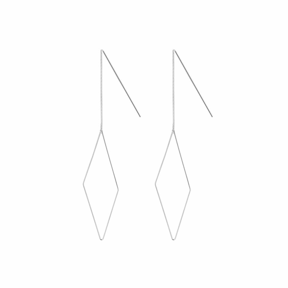Silver Hanging Earring with Long Rhombus