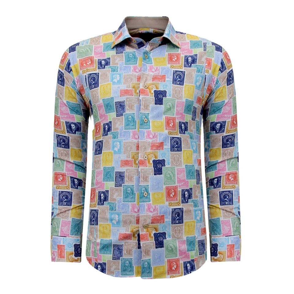 Getailleerde Heren Overhemd Met Postzegel Print
