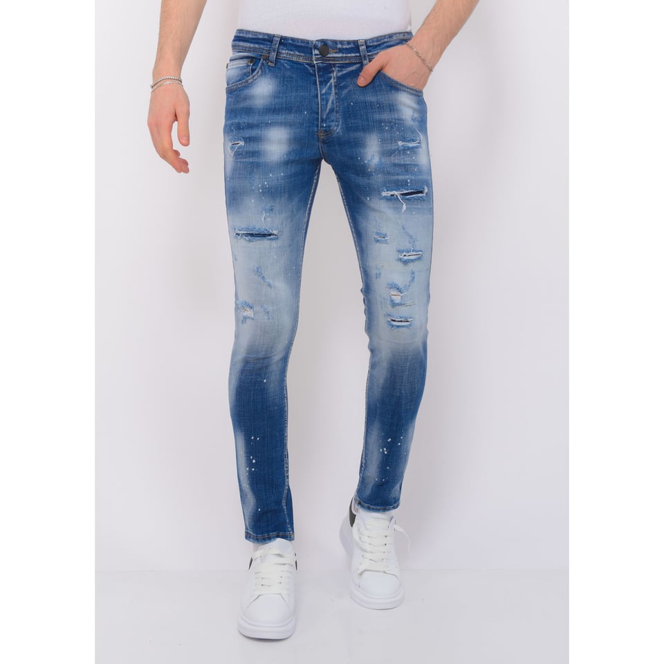 Ripped Stonewashed Jeans Heren - Slim Fit -1073- Blauw