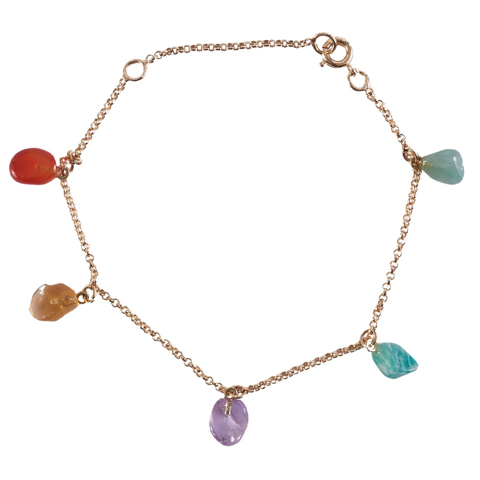 5 Stones Tumbled Bracelet Gold Plated - Small links