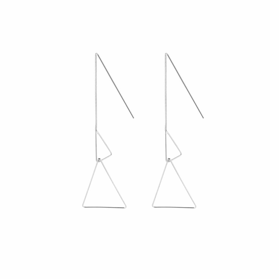 Silver Double Triangle Hanging Earrings
