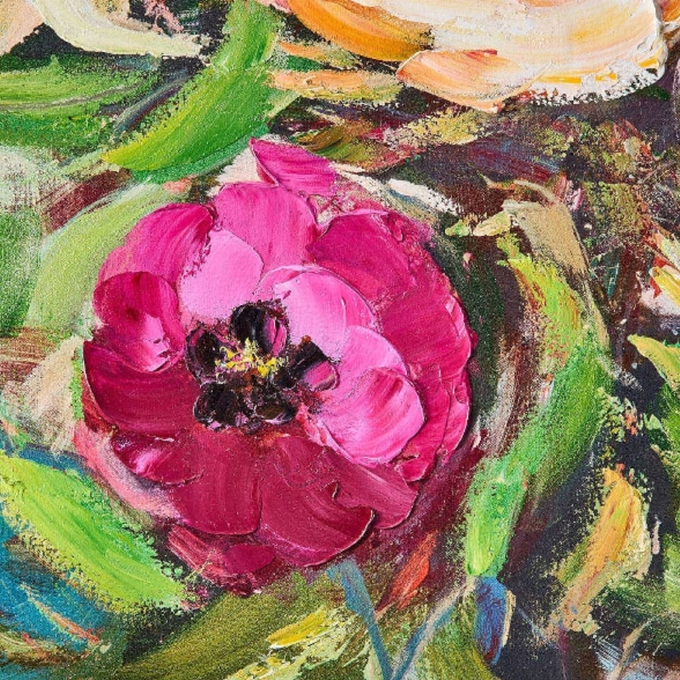 Schilderij Bloemen Roze Multicolor 100x100cm Handgeschilderd