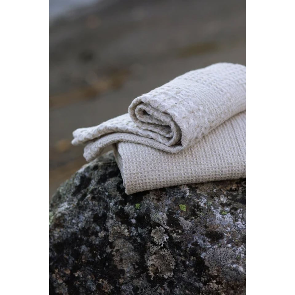 Kuohu Handdoek, Linnen-Tencel-Katoen, Wit-Naturel