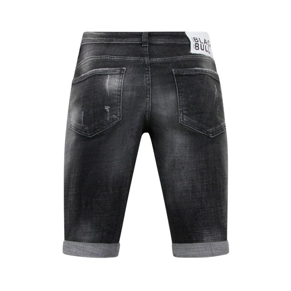 Stonewashed Ripped Mannen Short - Slim Fit -1085- Zwart