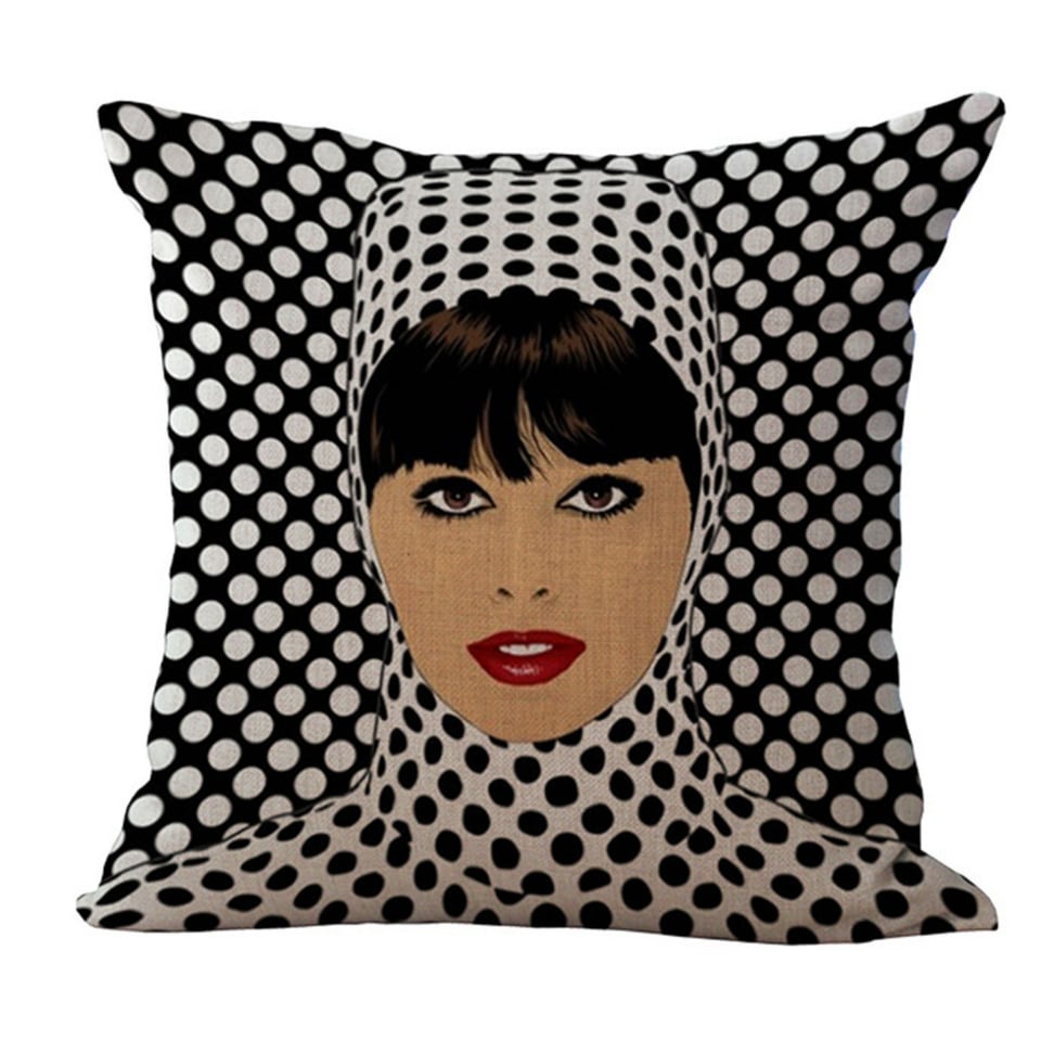 Optical Art kussenhoes. Kussenhoes jaren 60 stijl. Zwarte en wite stippen kussenhoes 45x45