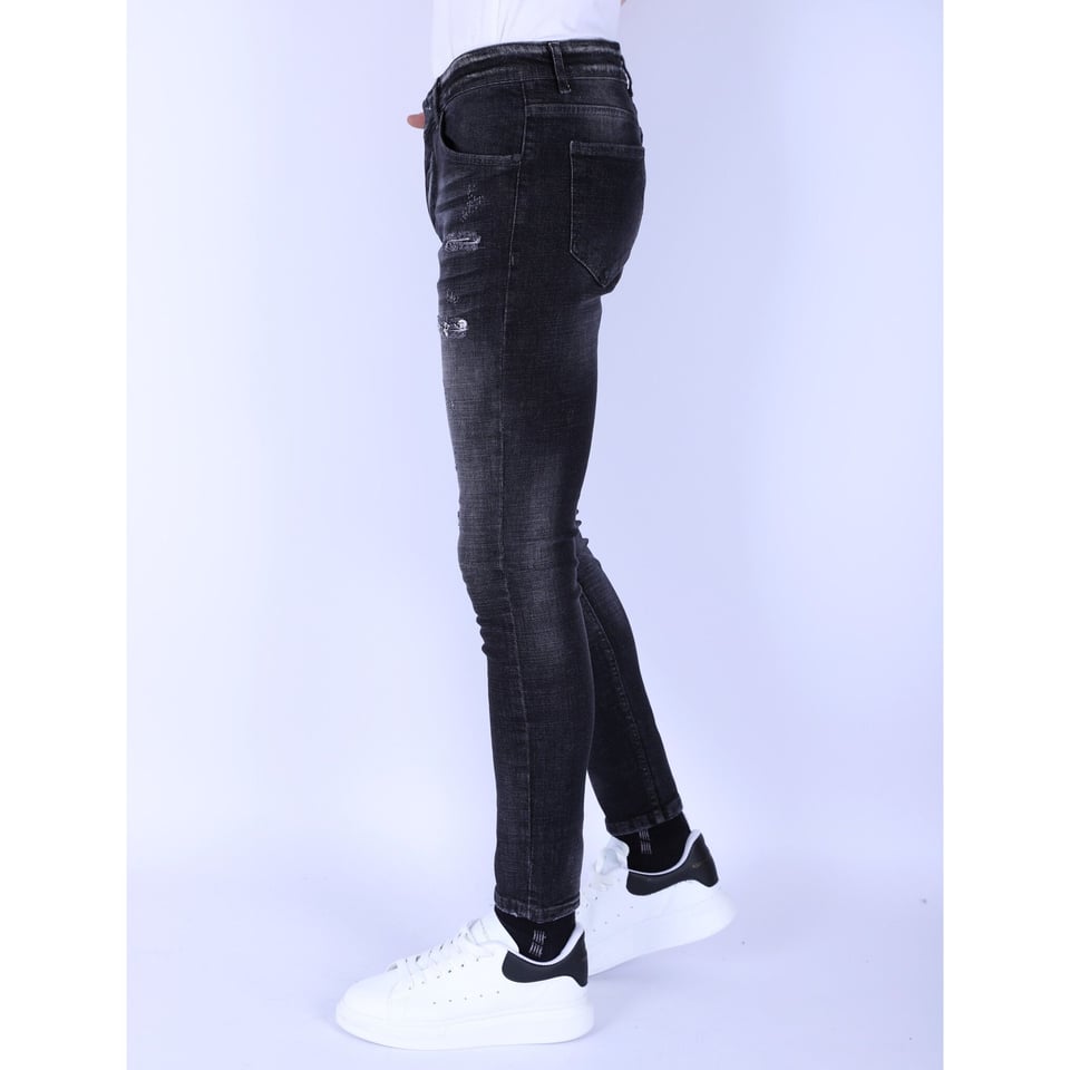 Stonewash Mannen Jeans Slim Fit Met Scheuren - 1096 - Grijs